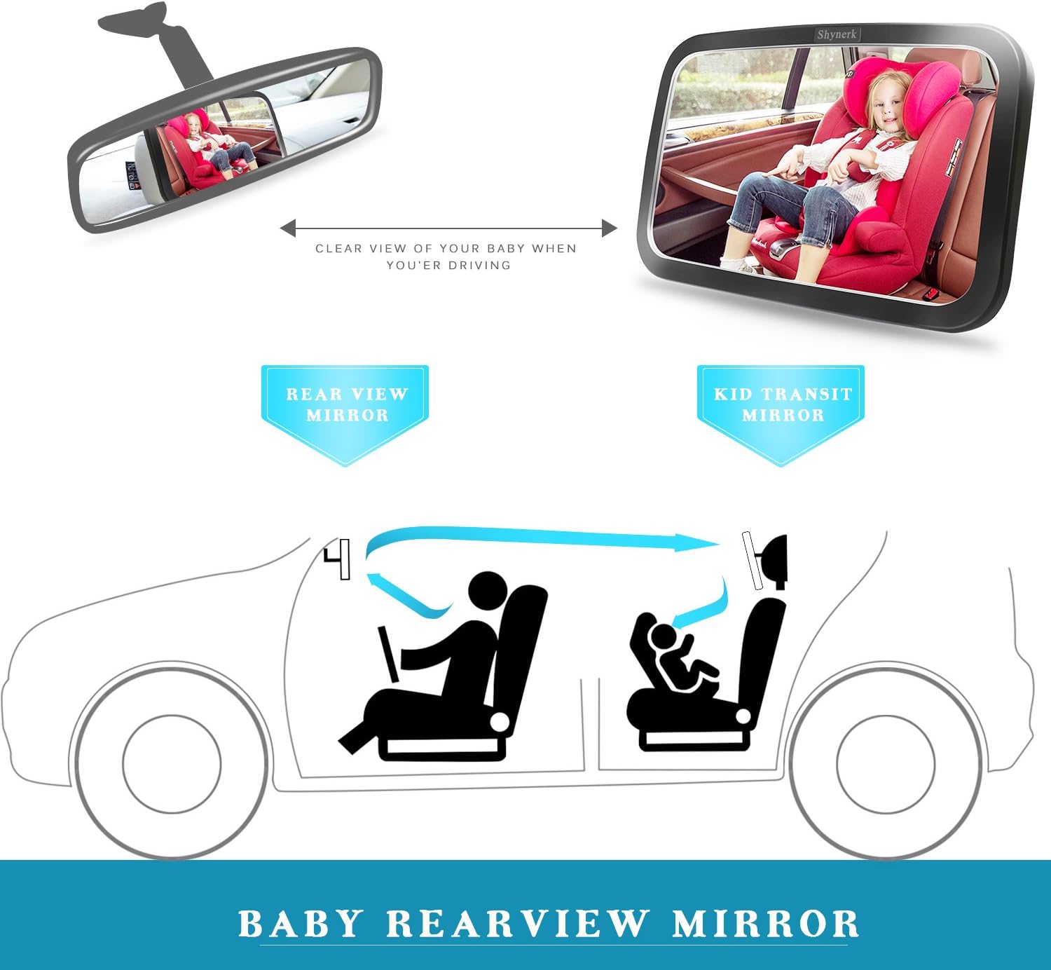 Shynerk Baby Car Mirror, Safety Car Seat Mirror for Rear Facing Infant with Wide Crystal Clear View, Shatterproof, Fully Assembled, Crash Tested and Certified - Image 6